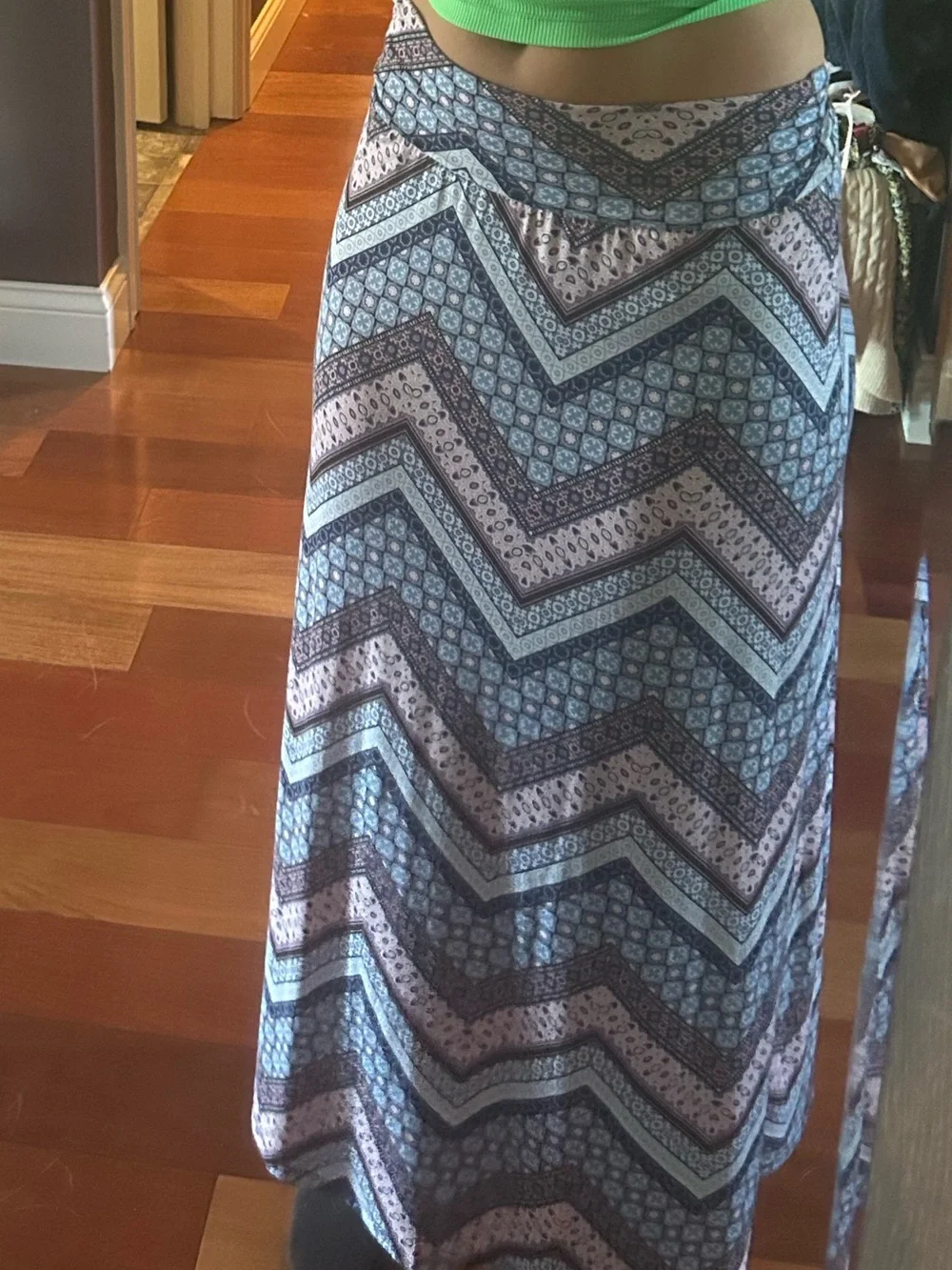 Boho Chevron Print Maxi Skirt - Blue/Purple/pink